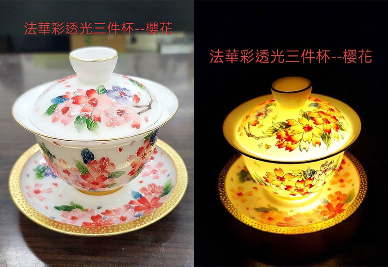 法華彩透光三件杯（櫻花）